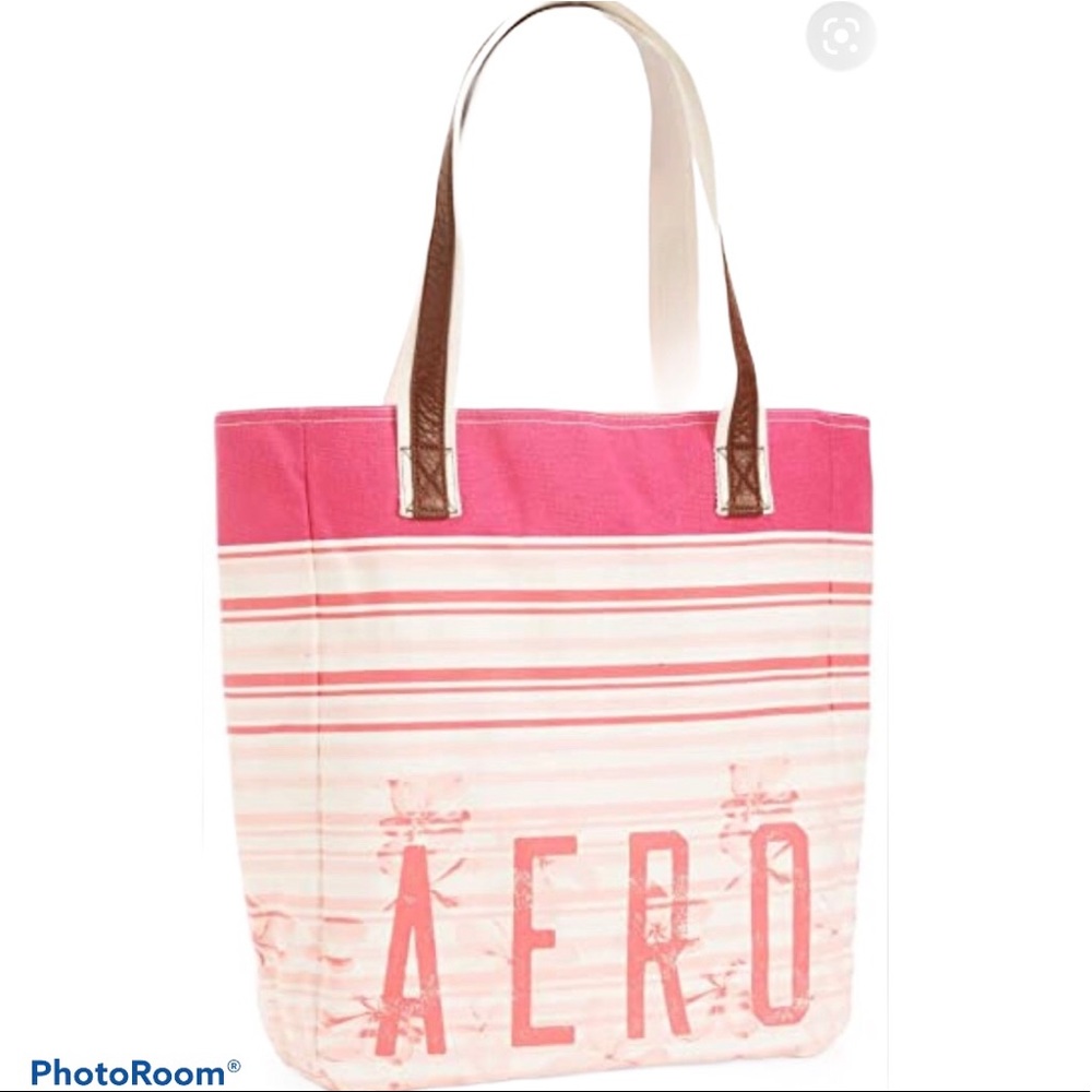 Aeropostale Floral Striped Tote White Pink. - Picture 1 of 8